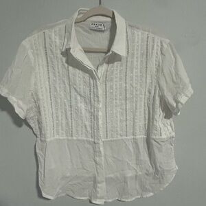 Frame Denim White Boxy Button Down Top with Dress Shirt Collar